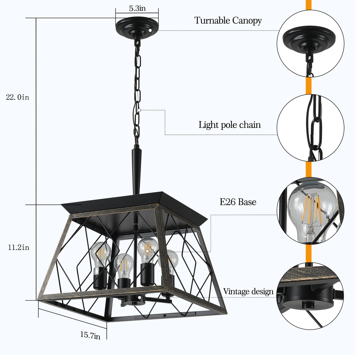 Farmhouse Chandelier 4-Light Vintage Antique Chandeliers Light Fixture For Kitchen Dining Room Living Room(No Bulbs) - V.I.P Digital Presence