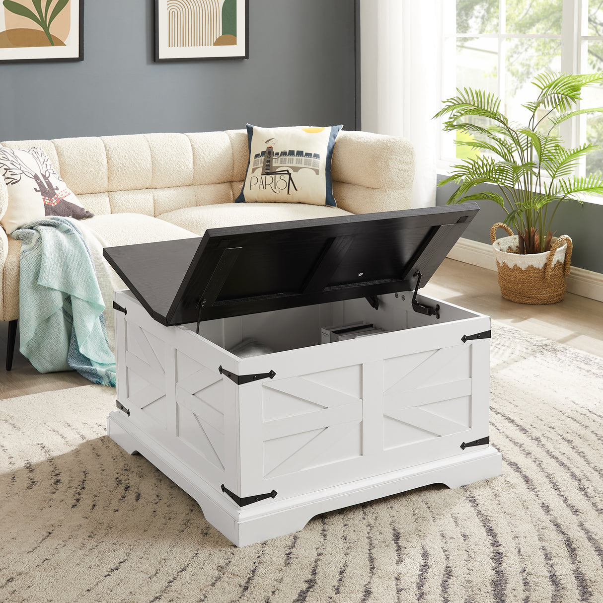 Farmhouse Coffee Table & End Table Barn design Center Table Rustic Cocktail Table with Hinged Lift Top and End Table - V.I.P Digital Presence