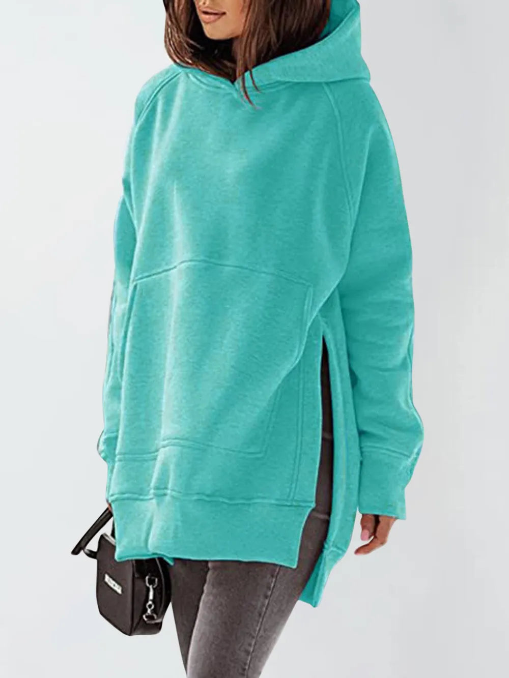 Slit Pocketed Raglan Sleeve Hoodie - V.I.P Digital Presence