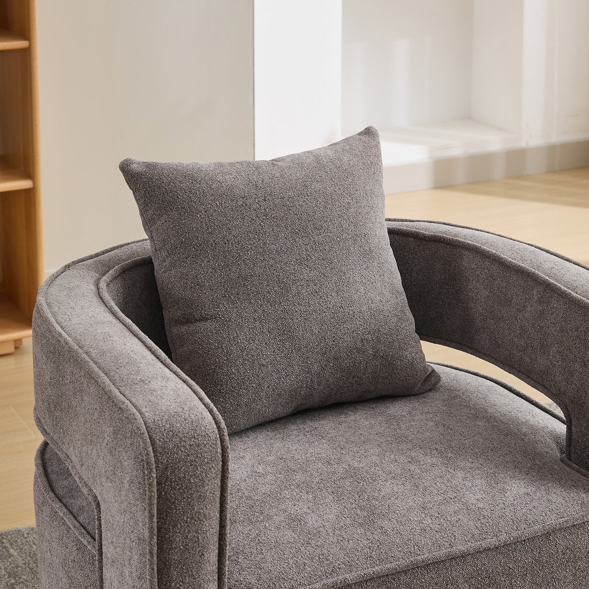 29.1"W Swivel Accent Open Back Chair Modern Comfy Sofa Chair With Weathered Base (Charcoal,Linen Blend) - V.I.P Digital Presence