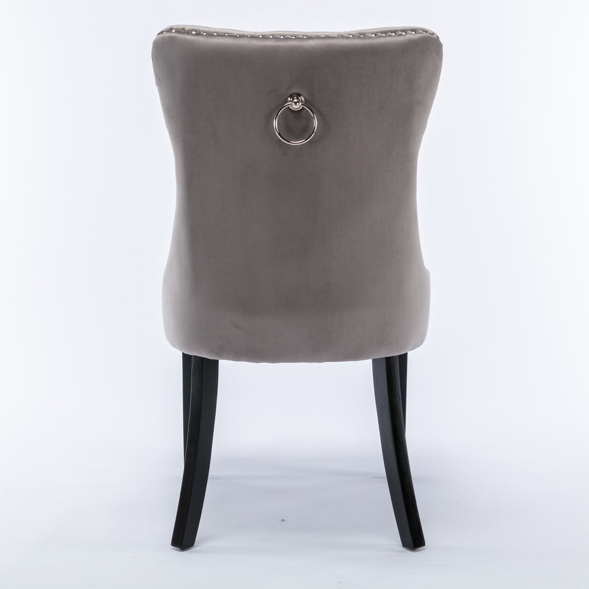 Modern high-end plush solid wood velvet cushioned dining chair with wooden leg nail head decoration, two piece set in gray