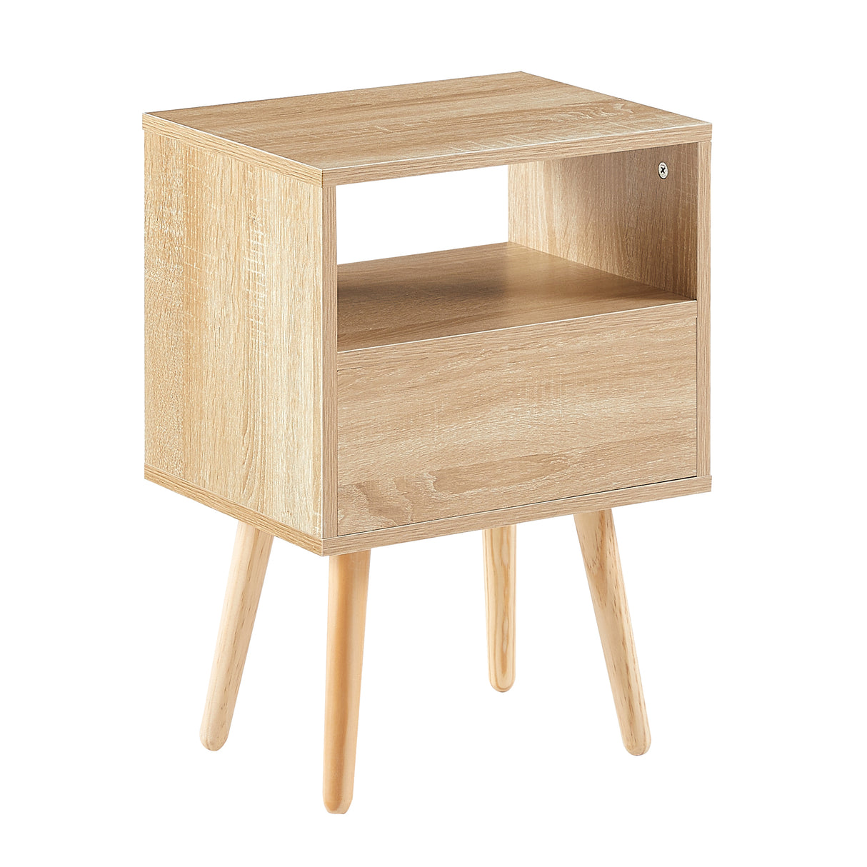 15.75" Rattan End table with drawer and solid wood legs Modern nightstand side table for living room natural - V.I.P Digital Presence