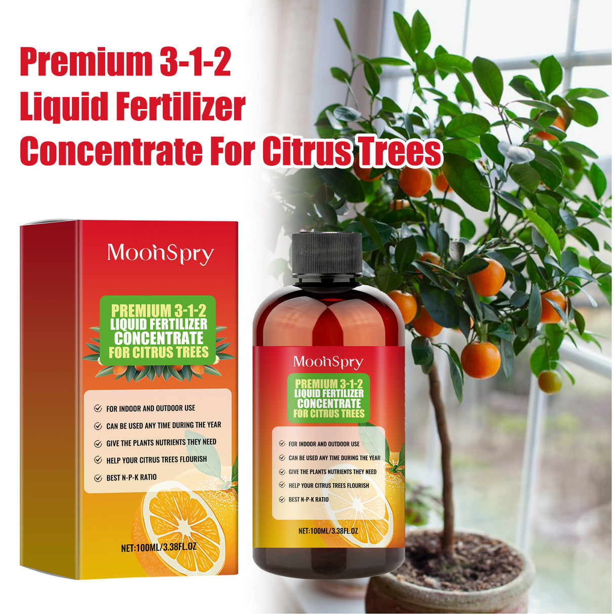 Premium 3-1-2 Liquid Fertilizer Concentrate For Citrus Trees, Orange Fruit Tree Plant Root Green Leaf Beauty Fruit Growth Nutrient Solution - V.I.P Digital Presence