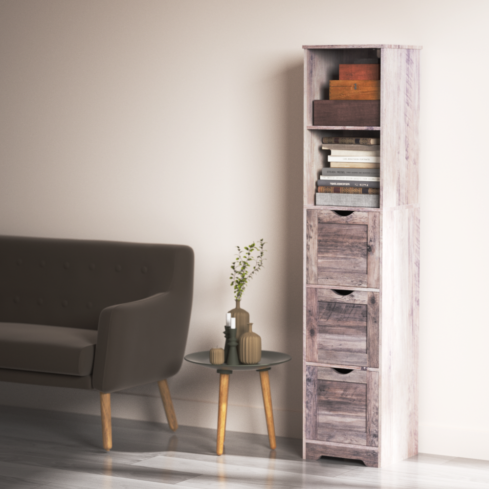 Bathroom Floor Cabinet with 3 Drawers 2 Shelves, Tall Narrow Bathroom Kitchen Pantry Storage Cabinet with Open Compartment Grey - V.I.P Digital Presence