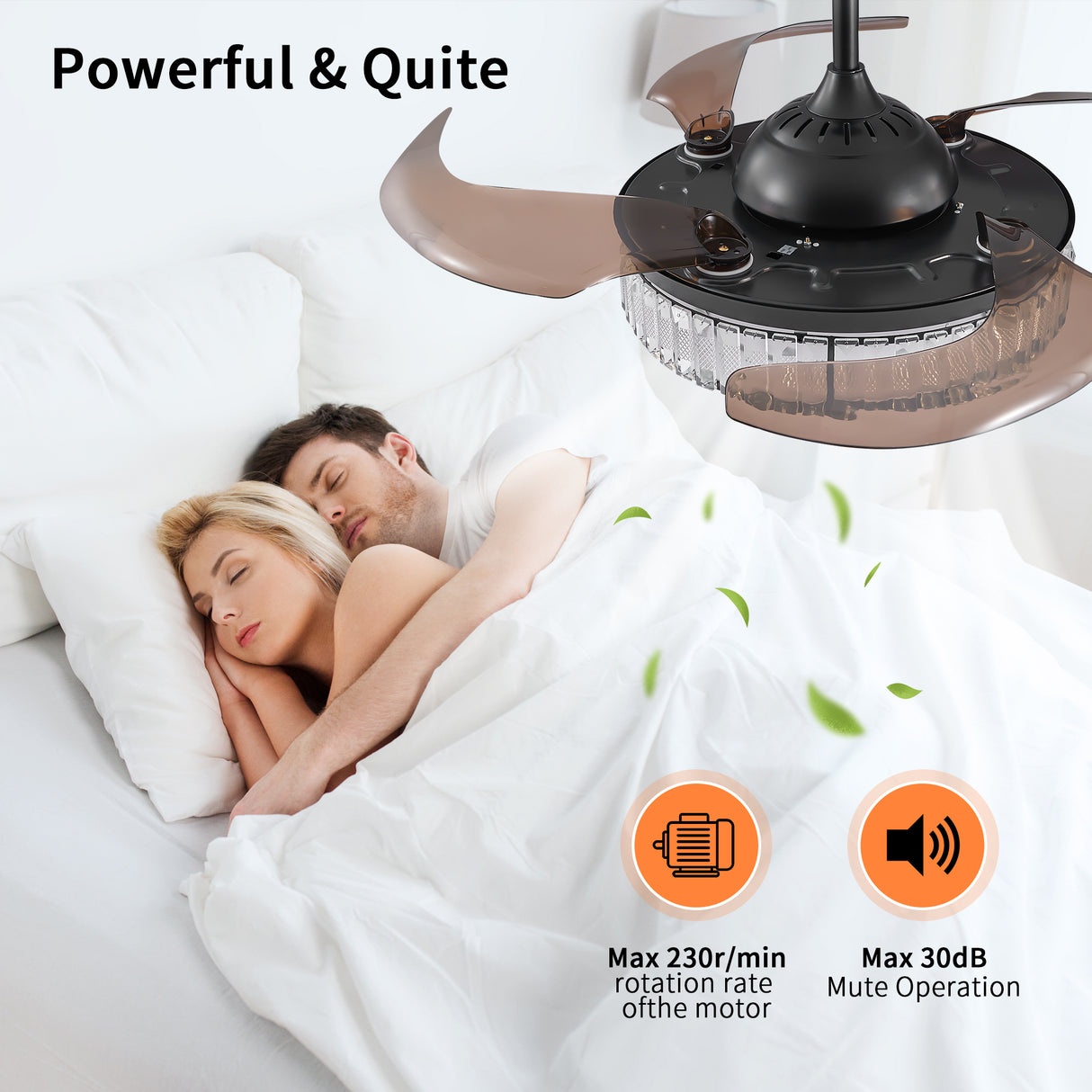 Modern LED retractable ceiling fan with lighting and remote control, silent reversible motor, 4-blade modern ceiling fan - V.I.P Digital Presence