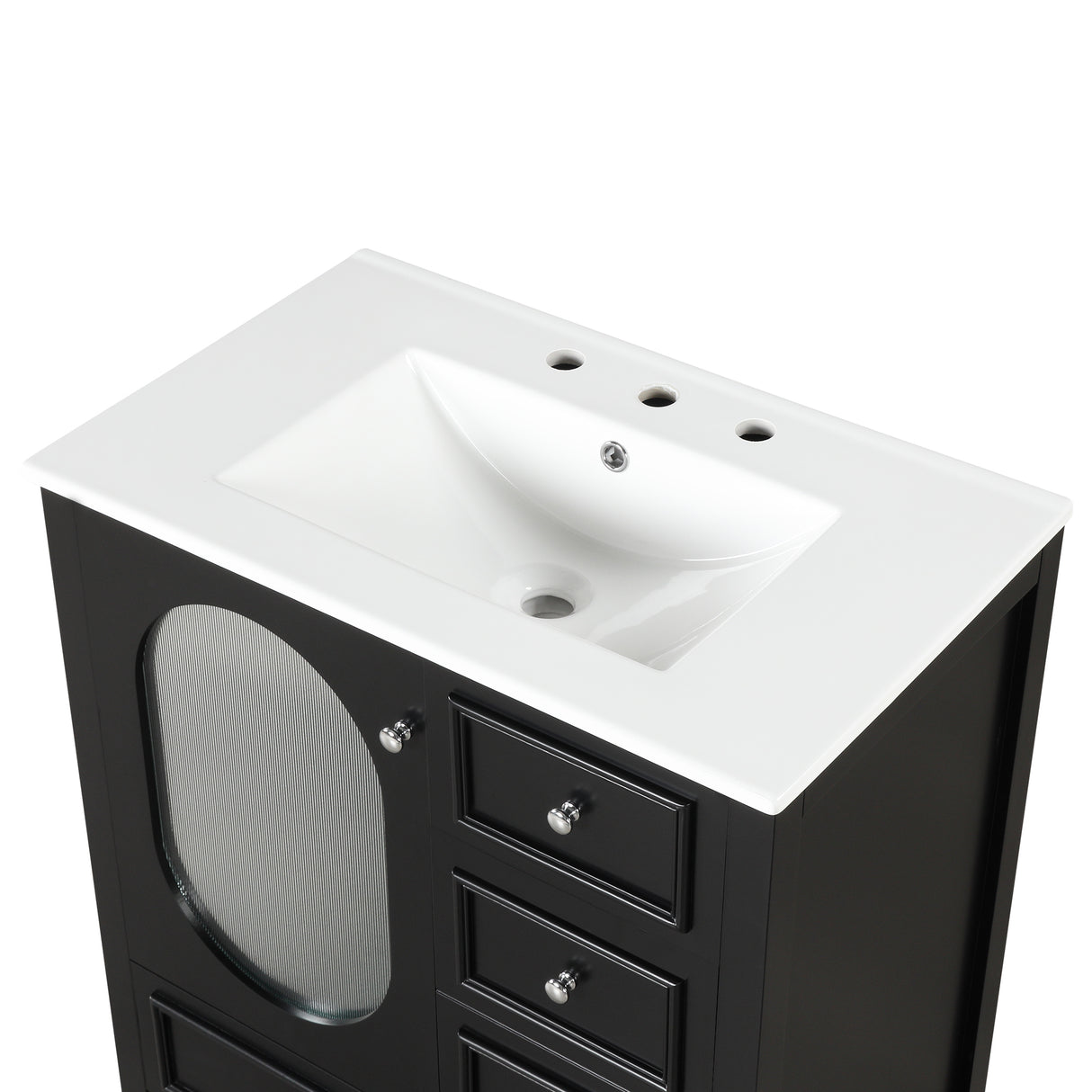 30" Bathroom Vanity with Sink, Bathroom Vanity Cabinet with Three Drawers and Door, Solid Wood and MDF, Black - V.I.P Digital Presence