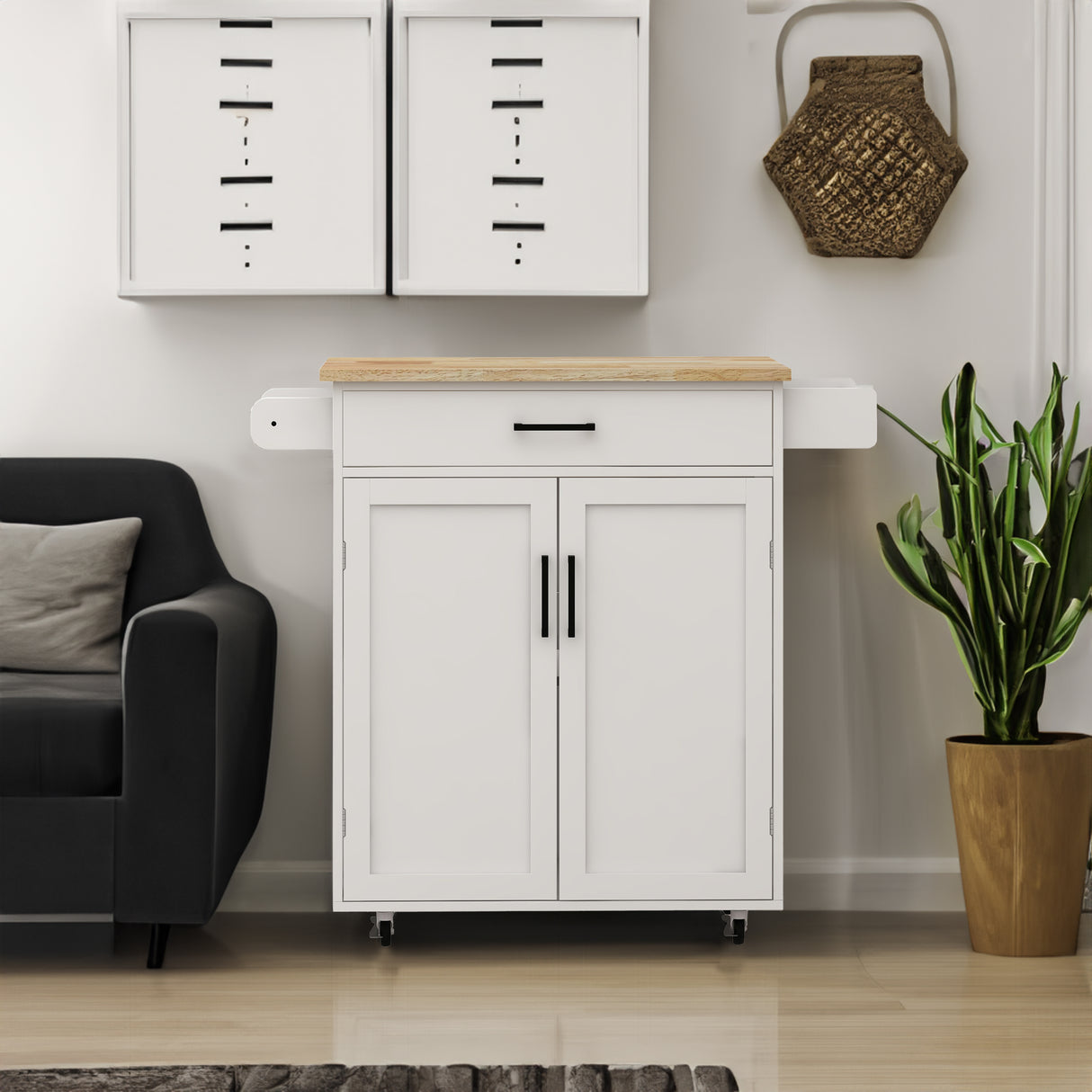 Kitchen island rolling trolley cart with 1 drawer & 2 doors with storage racks & Adjustable Shelves & towel rack - V.I.P Digital Presence