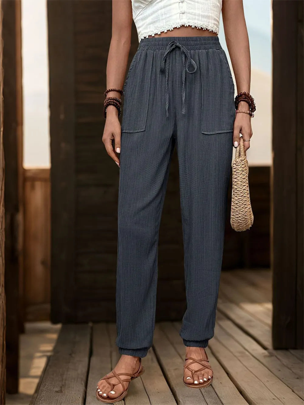 Perfee Textured High Waist Joggers - V.I.P Digital Presence