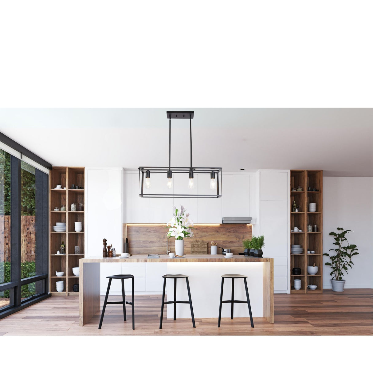 Pendant Lighting 4 Light Industrial Vintage Open Frame Rectangle Chandeliers Modern Black Linear Cage Ceiling Light Fixture - V.I.P Digital Presence