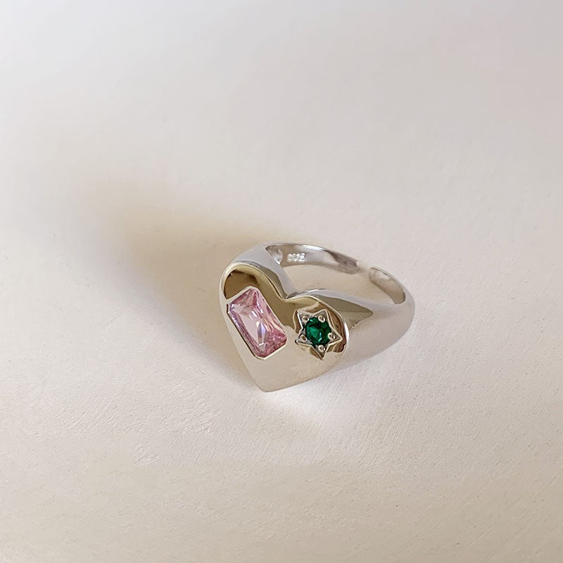 Dopamine love colored zircon diamond ring female niche index finger high-end fashion personality open ring - V.I.P Digital Presence