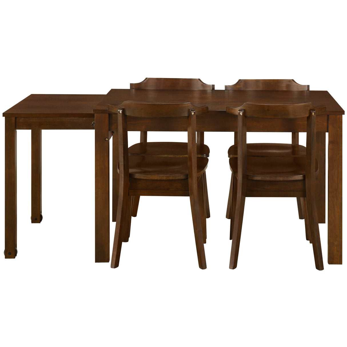 TOPMAX 65 "5-piece set with wheels and expandable dining table set 17.7" pull-out side table and small dining chair Brown