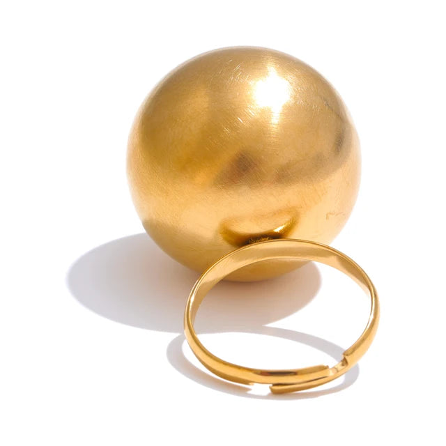 Stylish Unique Stainless Steel 26mm Big Ball Adjustable 18K Gold Color Ring Waterproof Personalized Finger Jewelry Gift - V.I.P Digital Presence