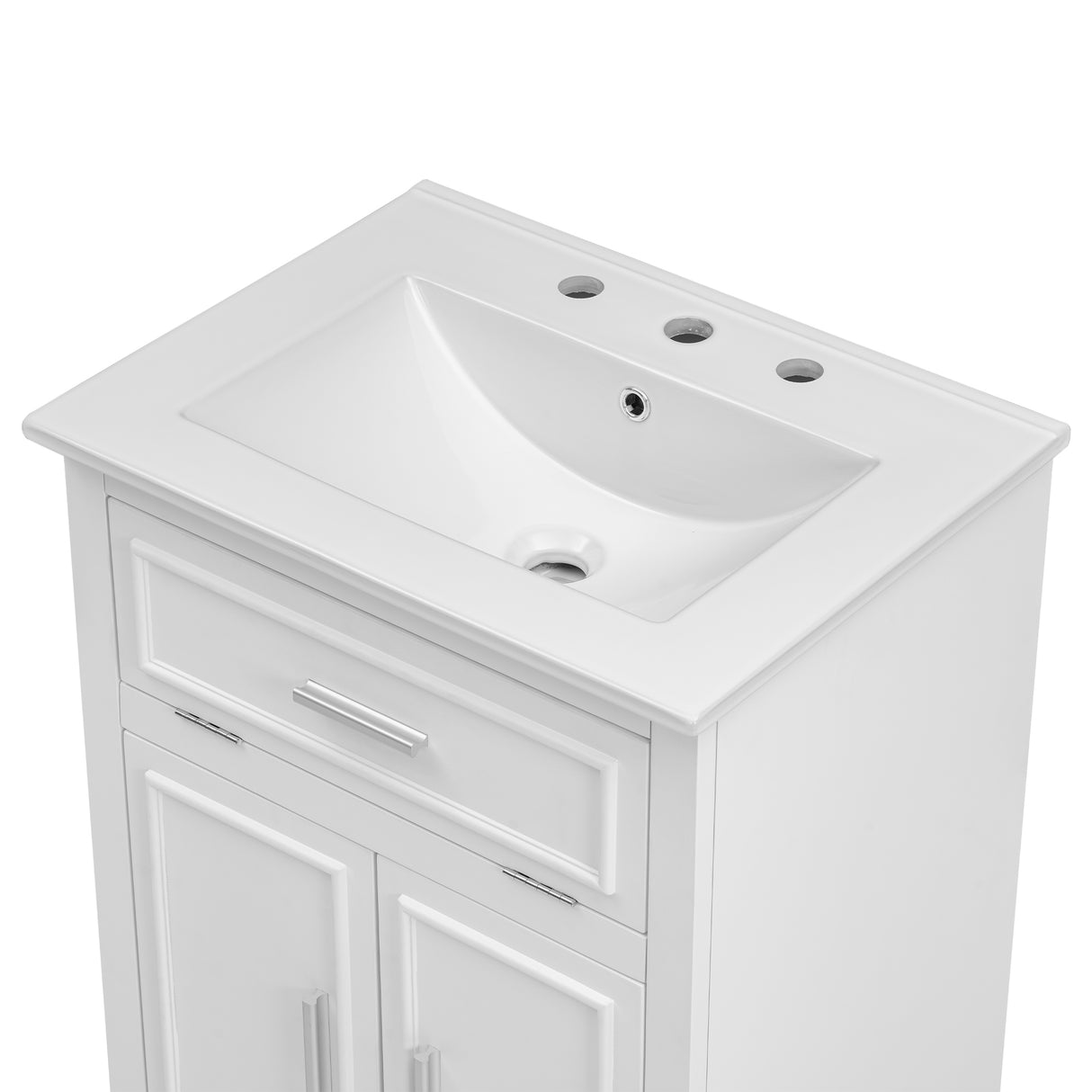 24" Bathroom Vanity with Sink, Bathroom Vanity Cabinet with One Flip Drawer and Doors, Solid Wood and MDF, White - V.I.P Digital Presence