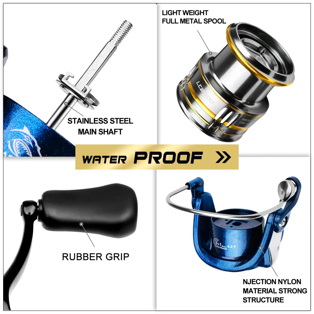 1 rueda giratoria de metal con una relación de velocidad de 5,2:1. Ideal para pesca en el mar, pesca en barco o pesca al aire libre.