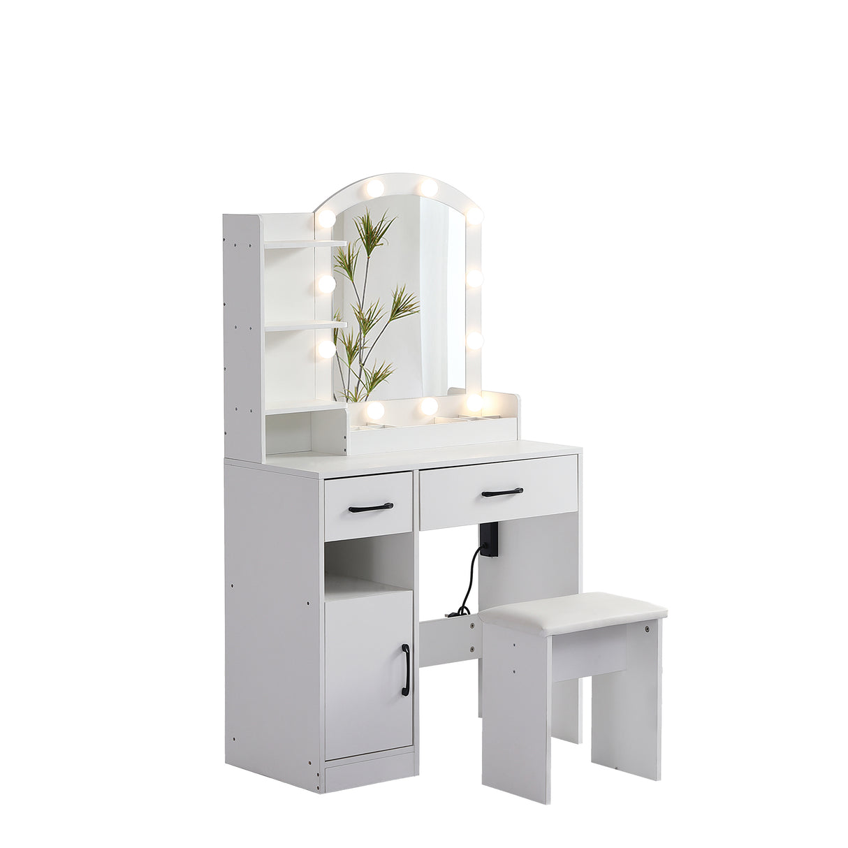 Vanity desk set including table with large lighted mirror 3 color lighting modes adjustable brightness white color