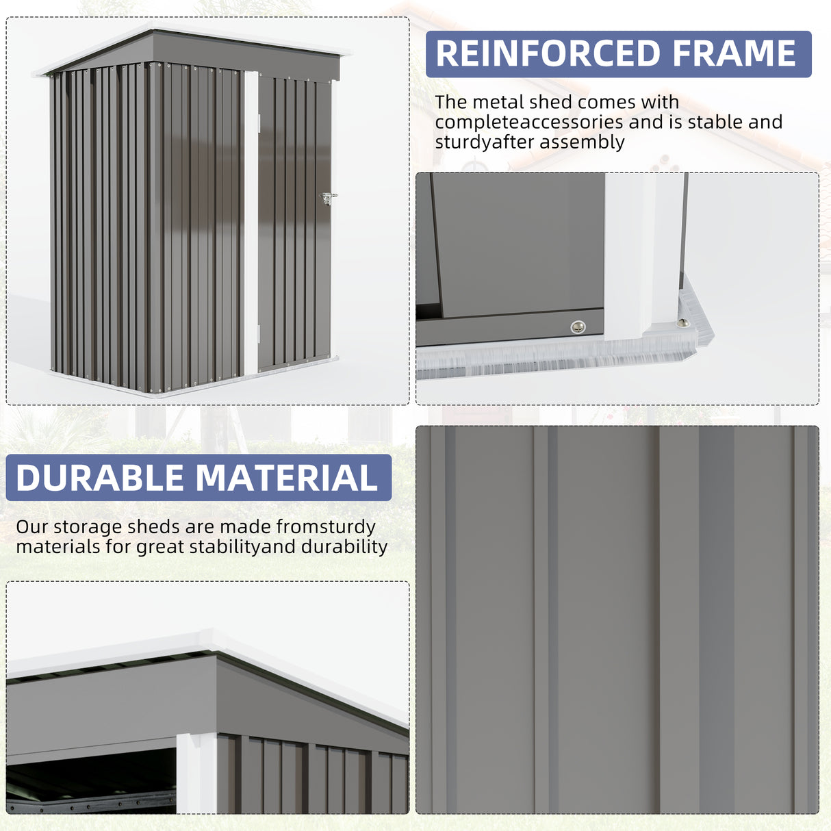 5 * 3FT outdoor storage shed, tool shed with sloping roof and lockable door, backyard garden metal shed, courtyard lawn, gray - V.I.P Digital Presence