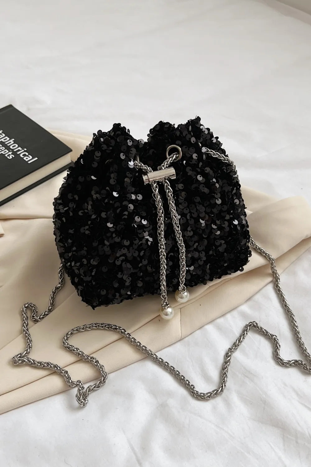 Sequin Chain Drawstring Bucket Bag - V.I.P Digital Presence