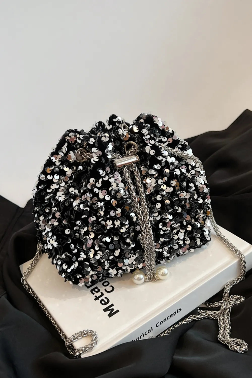 Sequin Chain Drawstring Bucket Bag - V.I.P Digital Presence
