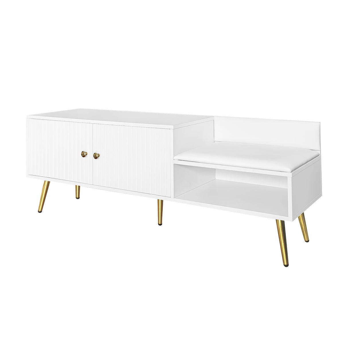 Modern Shoe Storage Bench with Hidden Storage and Upholstered Cushions for Bedside, Living Room and Entryway (White) - V.I.P Digital Presence