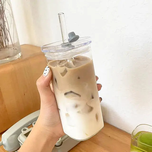 Shaped glass water cup with lid transparent and simple flat bottom heated cup - V.I.P Digital Presence