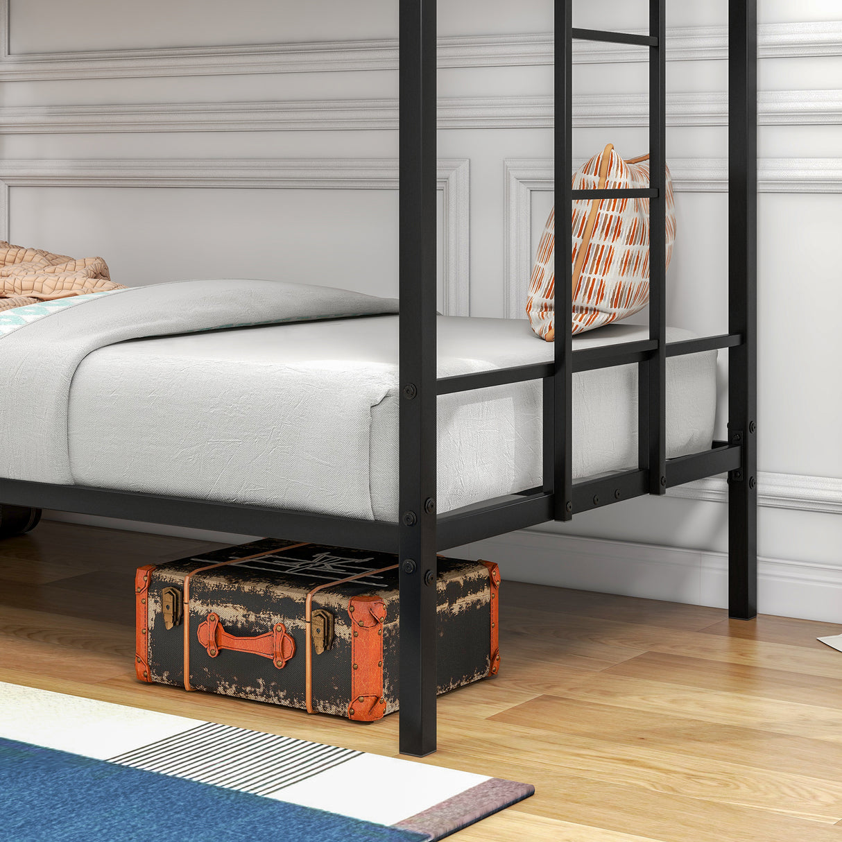 Bunk Bed Twin Over Twin Size Metal Bunk Bed with Ladder and Full-Length Guardrail Metal Bunk Bed Black - V.I.P Digital Presence