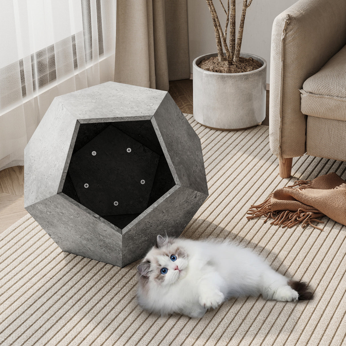 25.98"Modern Pet Furniture Cat Litter Side Table, Sofa Side Table, Planter MDF Multifunctional Furniture, Cement Gray - V.I.P Digital Presence
