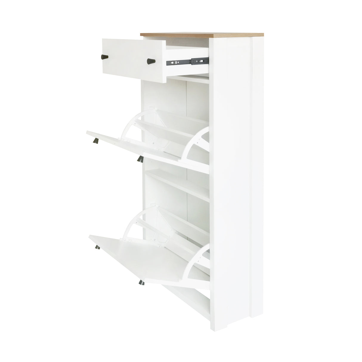 ONTREND with 2 flip drawers, top shoe cabinet with drawers, independent shoe rack with adjustable panel, white - V.I.P Digital Presence