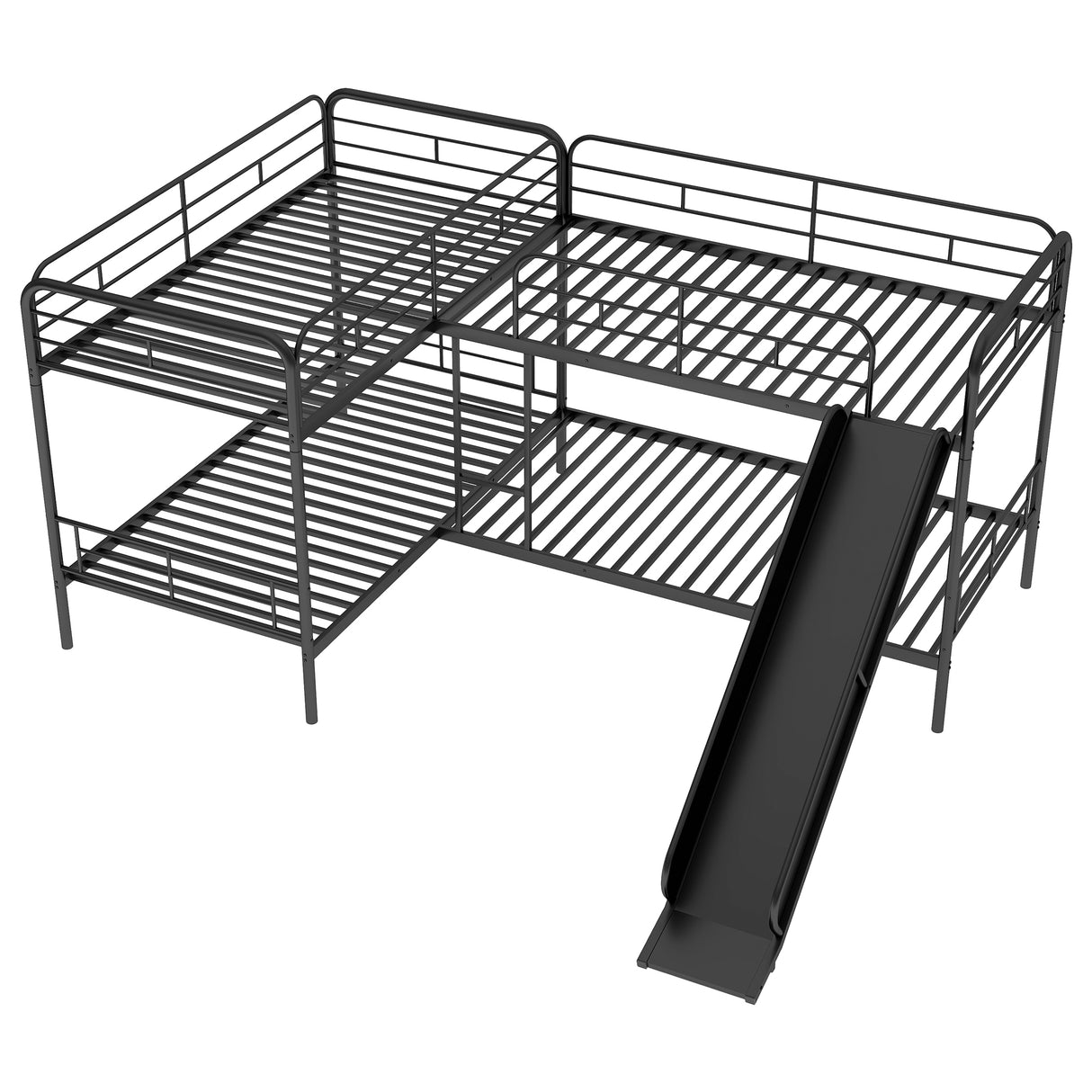 Twin Size L-Shaped Bunk Bed with Slide and Ladder Black