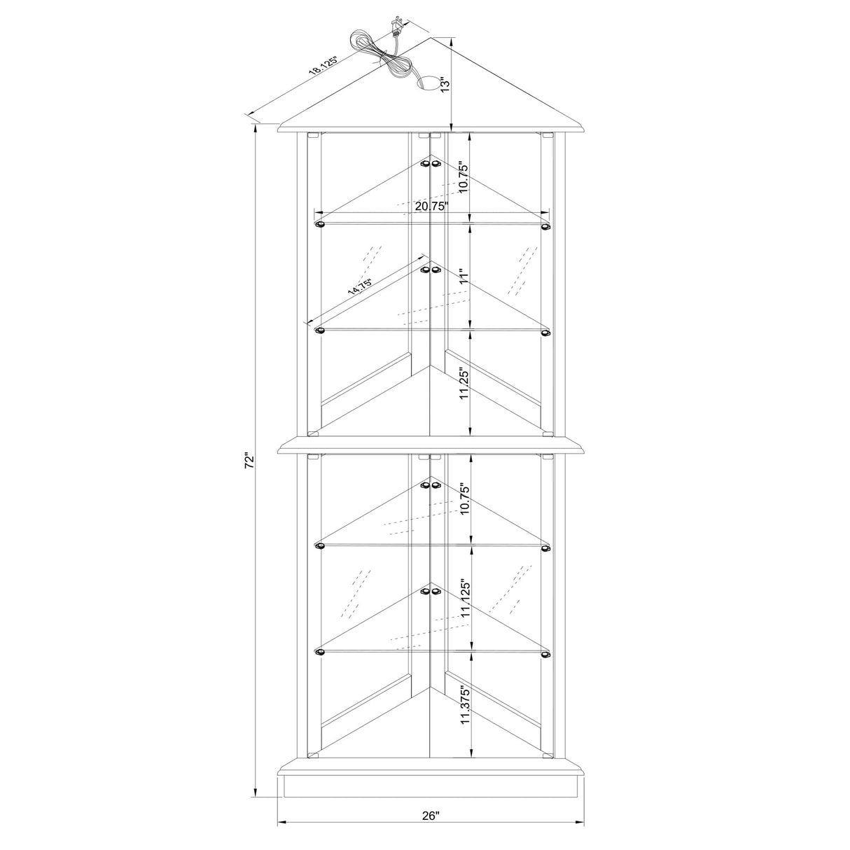 Corner Curio Dispaly Cabinet with Lights, Adjustable Tempered Glass Shelves, Mirrored Back,Walnut(E26 light bulb not included) - V.I.P Digital Presence