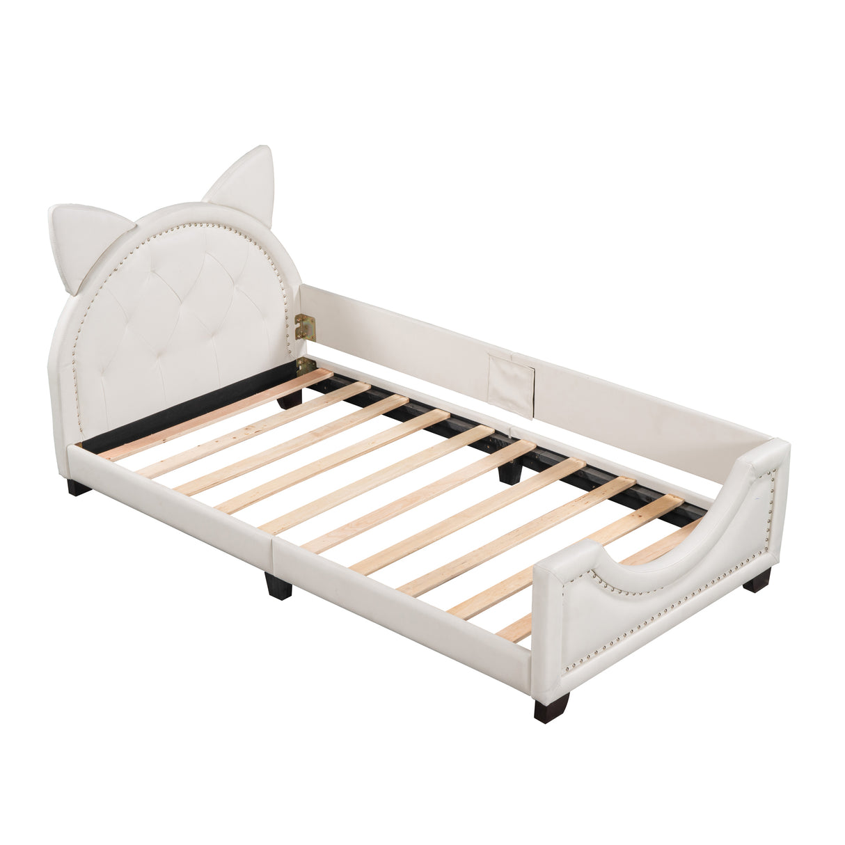 Twin Size Upholstered Daybed with Carton Ears Shaped Headboard White