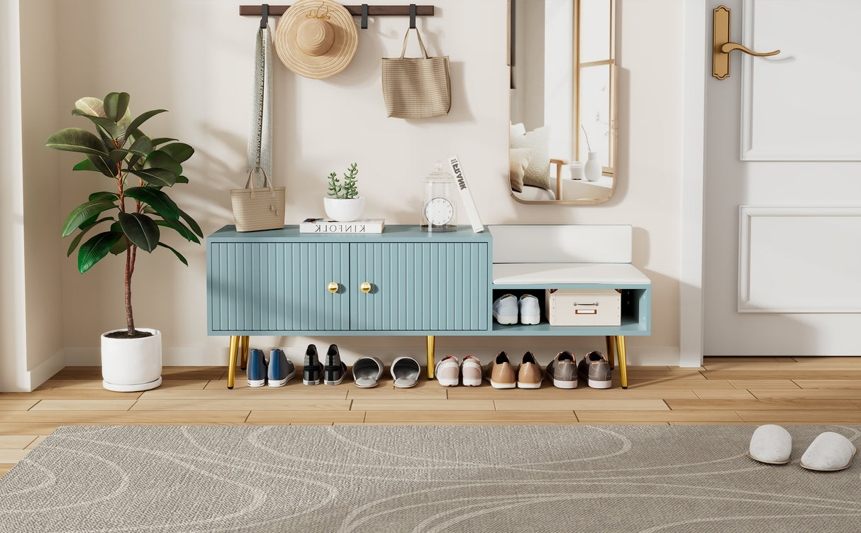 Modern Shoe Storage Bench with Hidden Storage and Upholstered Cushions for Bedside, Living Room and Entryway (Tiffany Blue) - V.I.P Digital Presence