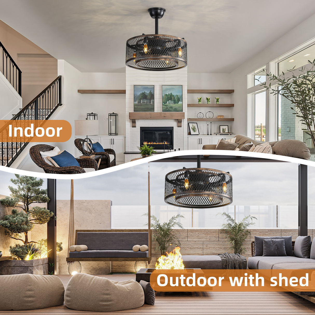 20 inch Caged Ceiling Fan with Lights - V.I.P Digital Presence