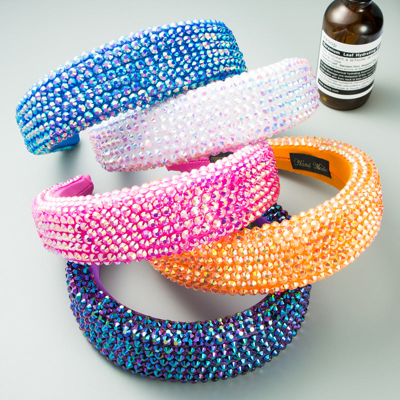 Ins Super Flash Full Drill 4.5cm Wide Brimmed Headdress Thickened Sponge Solid Color Headband Ladies Press Release Art Headband - V.I.P Digital Presence