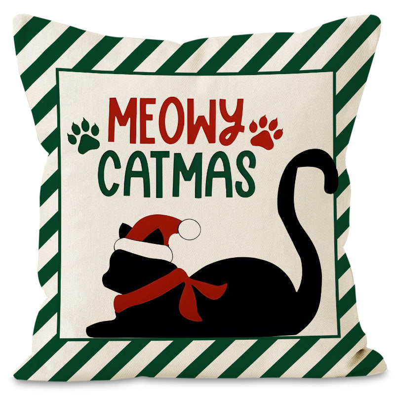 Christmas striped pillow cover linen black cat print pillowcase home holiday decoration cushion cover - V.I.P Digital Presence
