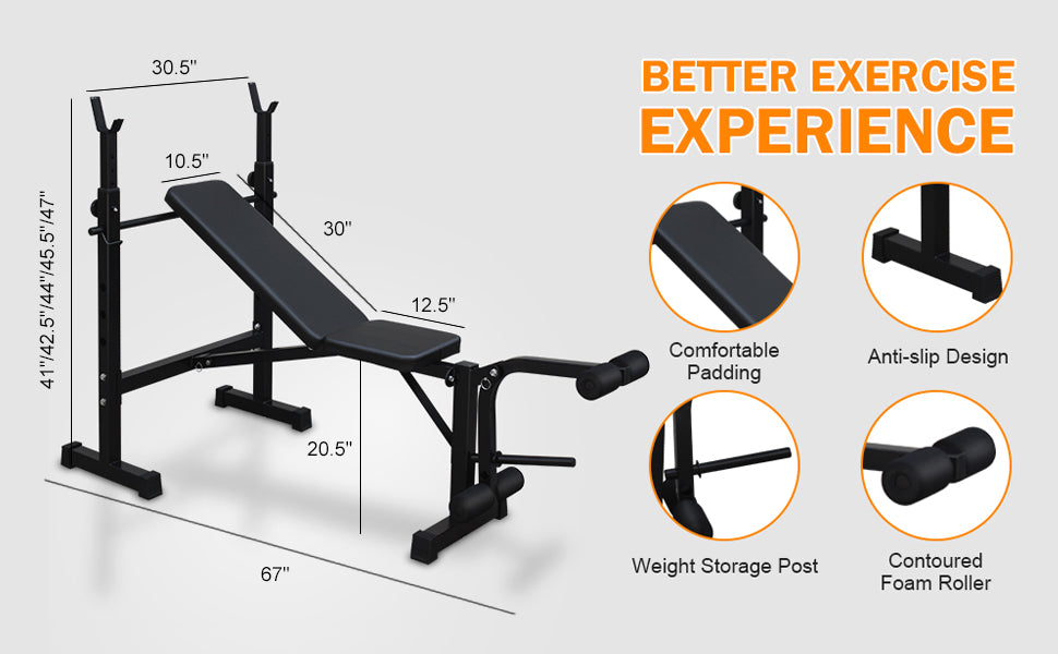 Banco de pesas olímpico con set de press de banca con soporte para sentadillas y banco para entrenamiento de cuerpo completo en el gimnasio en casa