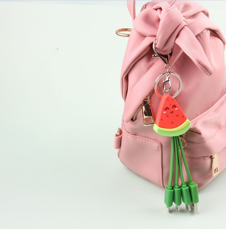 Summer cartoon charging cable refreshing fruit watermelon smiling face keychain data cable creative mobile fast charging cable - V.I.P Digital Presence