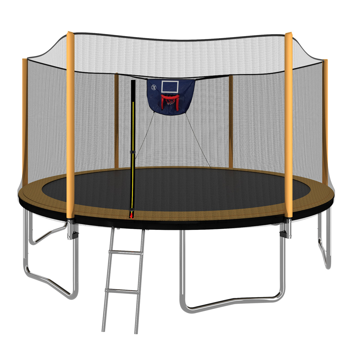14FT Powder-coated Advanced Trampoline with Basketball Hoop Inflator and Ladder(Outer Safety Enclosure) Orange - V.I.P Digital Presence