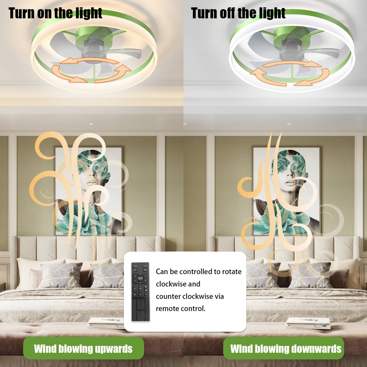 Ceiling Fans with Lights Dimmable LED Embedded installation of thin modern ceiling fans(Green) - V.I.P Digital Presence