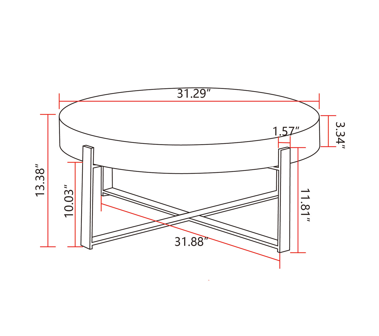 31.29"Modern Retro Splicing Round Coffee Table Fir Wood Table Top with Cross Legs Metal Base(Same SKU:W757123560)