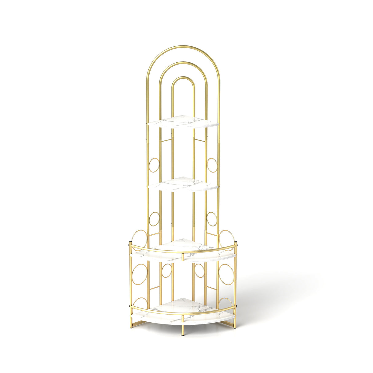 Gold 4-Tier Corner Bookshelf, Modern Style, Plant Stand with Metal Frame - V.I.P Digital Presence