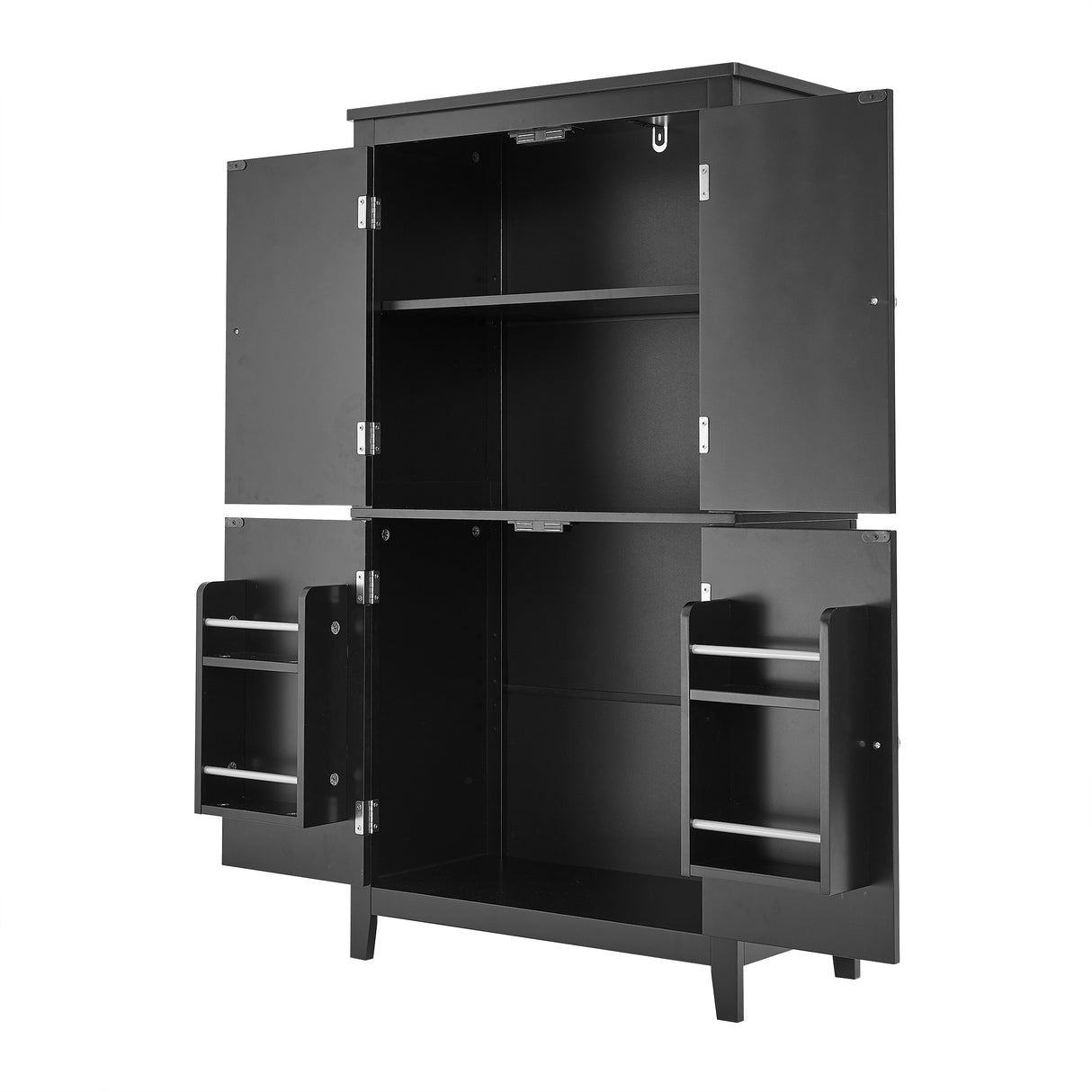 Bathroom floor storage cabinet, bathroom storage cabinet, 4-door independent cabinet, adjustable shelf, adaptive shelf, black - V.I.P Digital Presence