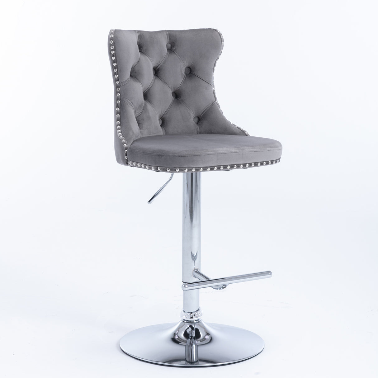 (Gray,Set of 2) 25-33 Inch, Modern Upholstered Chrome base Bar Stools with Backs Comfortable Tufted for Home Pub and Kitchen