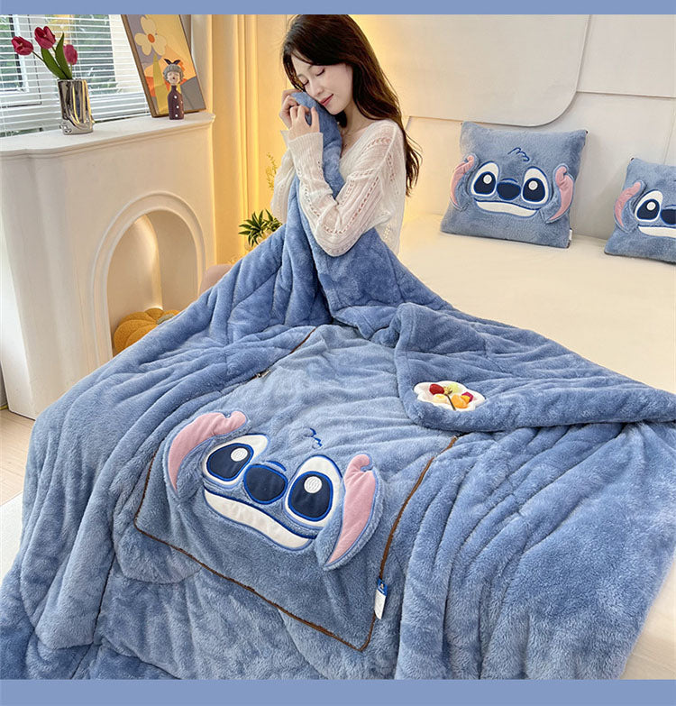 Double sided Arctic fleece pillow with embroidered fabric, dual-use office car nap blanket cushion - V.I.P Digital Presence