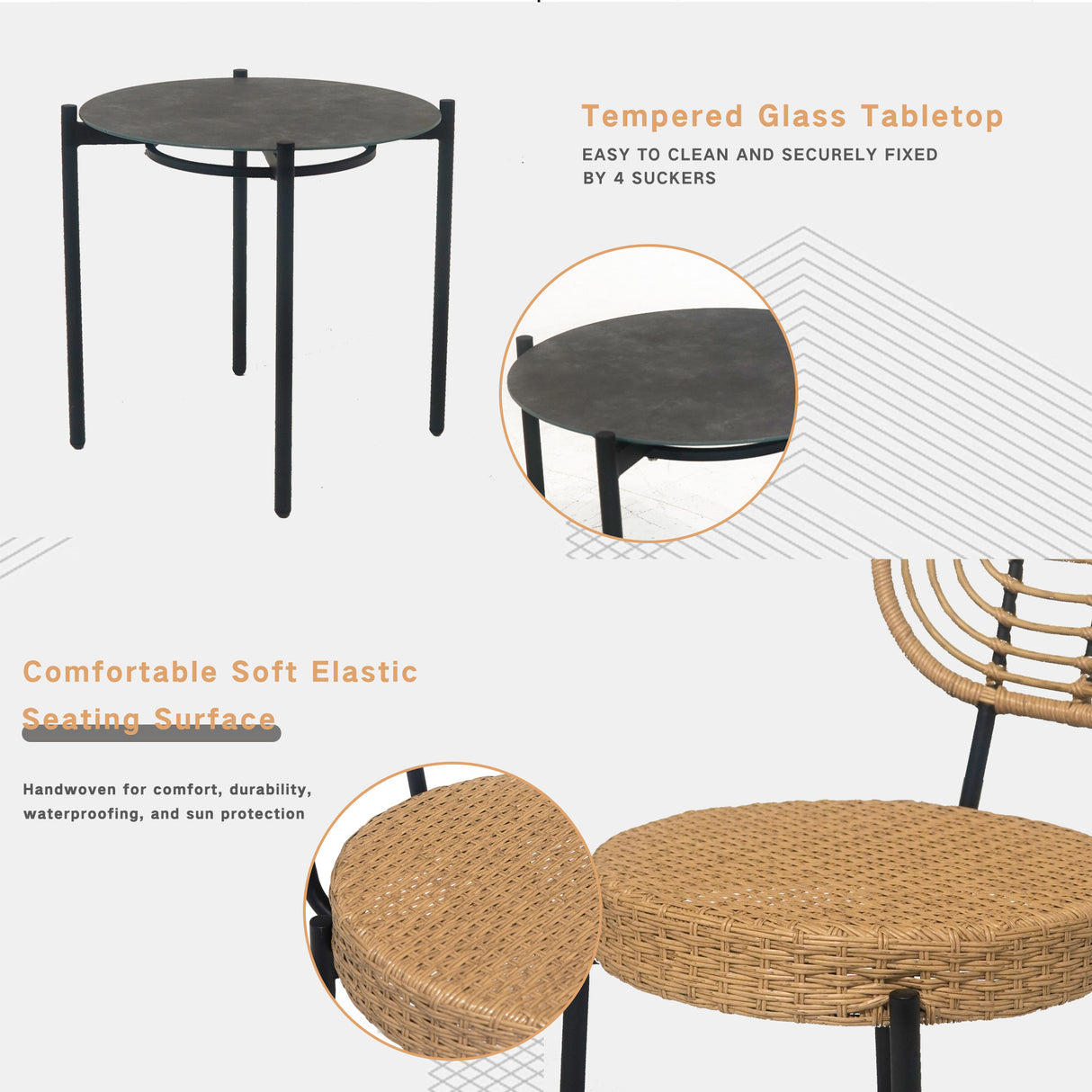 3 Pieces Of Luxury Outdoor Wicker Furniture - Patio Bistro Style Table And Chair Combination - V.I.P Digital Presence