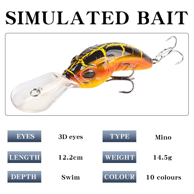Cebo falso de lengua ancha, ABS Rock Mino, para buceo profundo, 10,4 cm, 14,5 g, con cuentas y tres anzuelos mejorados, con forma de gusano simulado.