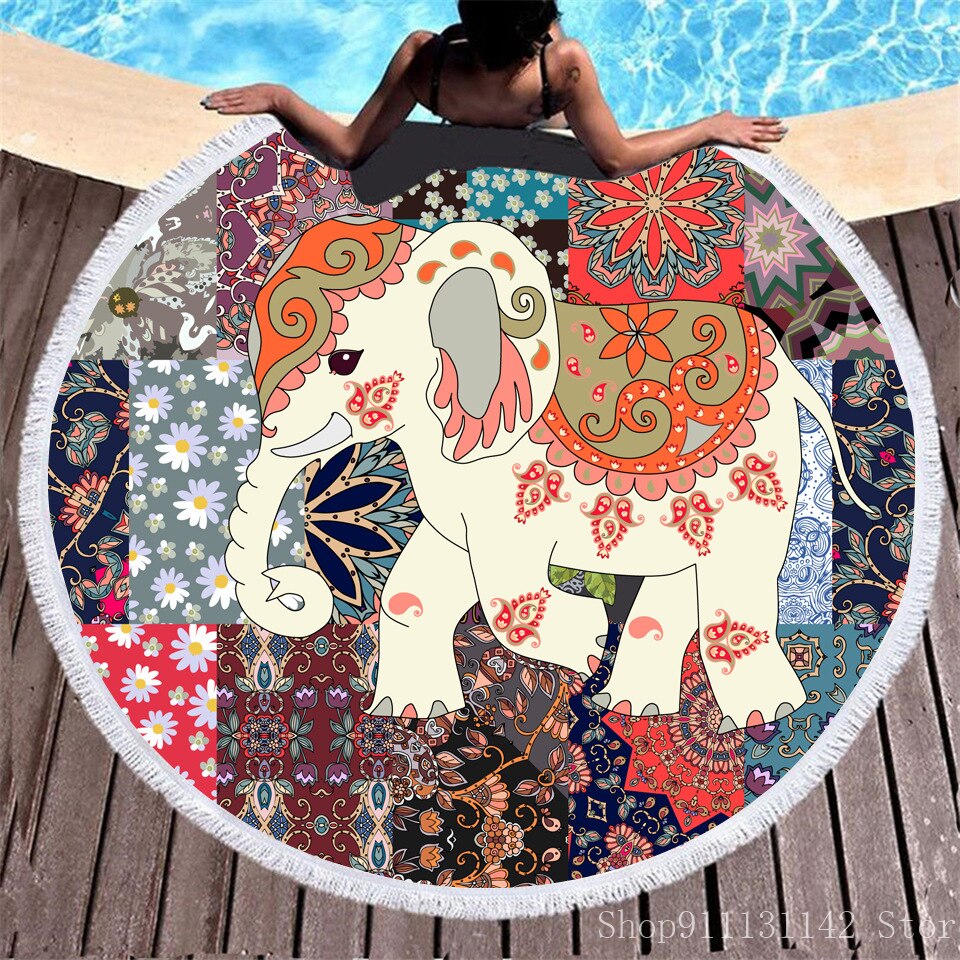 Toalla de playa redonda con estampado digital de animales de Tai Chi bohemios en 3D, ideal para natación, yoga, picnic y bikini.