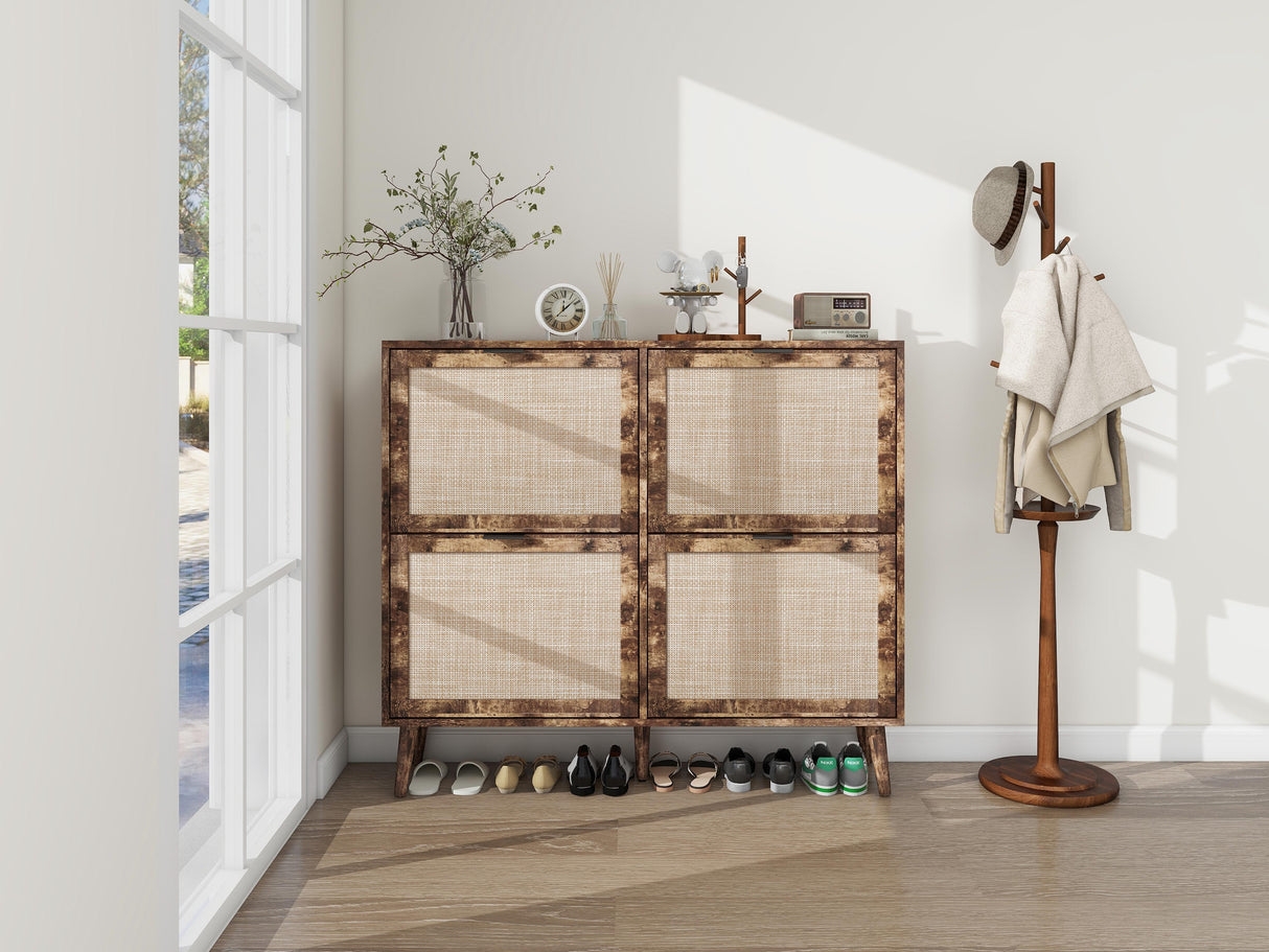 4 Door Shoe Rack, Freestanding Modern Shoe Storage Cabinet, for Entryway - V.I.P Digital Presence