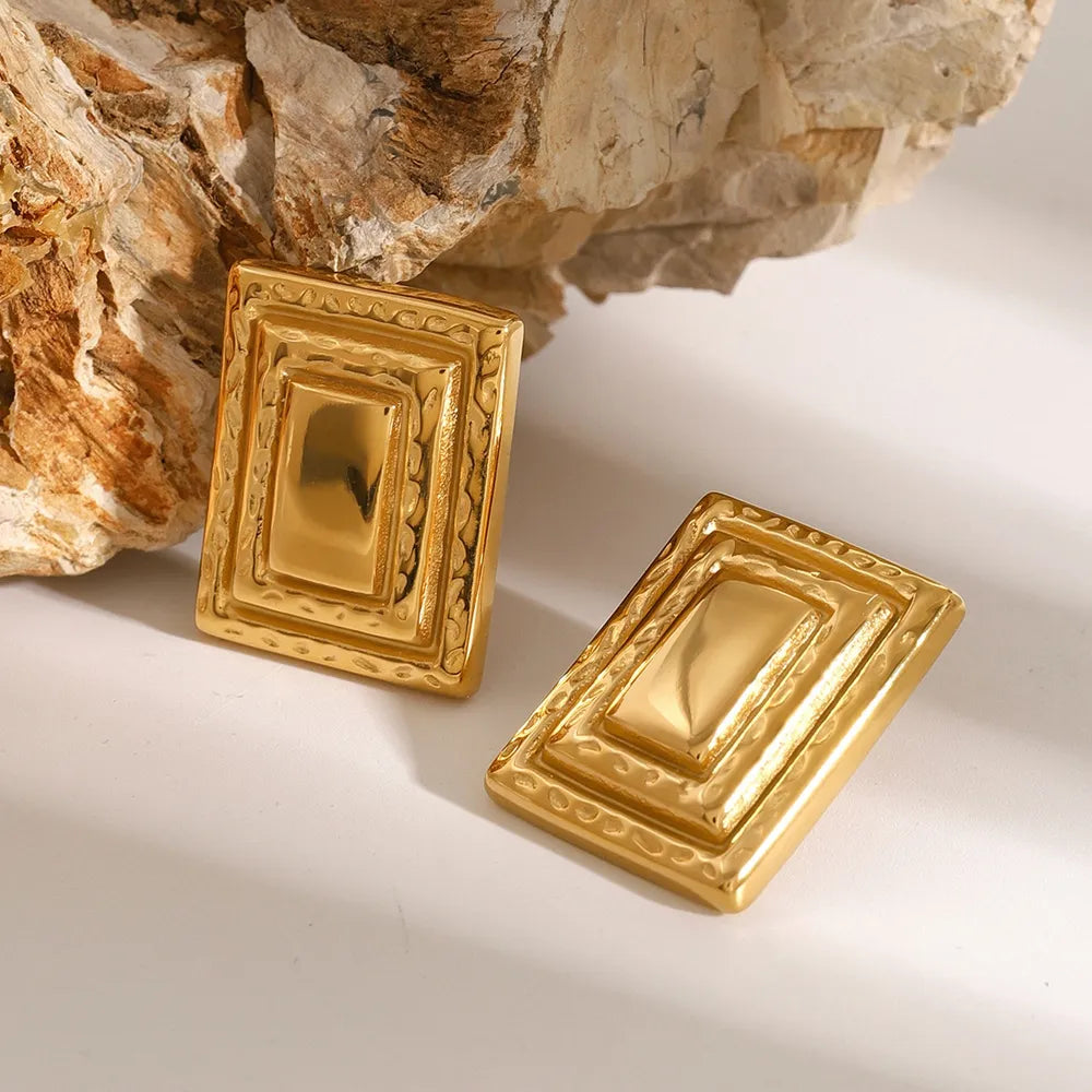 18K Gold-Plated Stainless Steel Square Shape Earrings - V.I.P Digital Presence