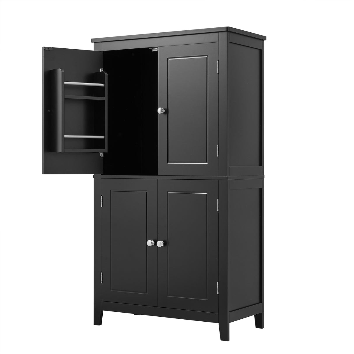 Bathroom floor storage cabinet, bathroom storage cabinet, 4-door independent cabinet, adjustable shelf, adaptive shelf, black - V.I.P Digital Presence