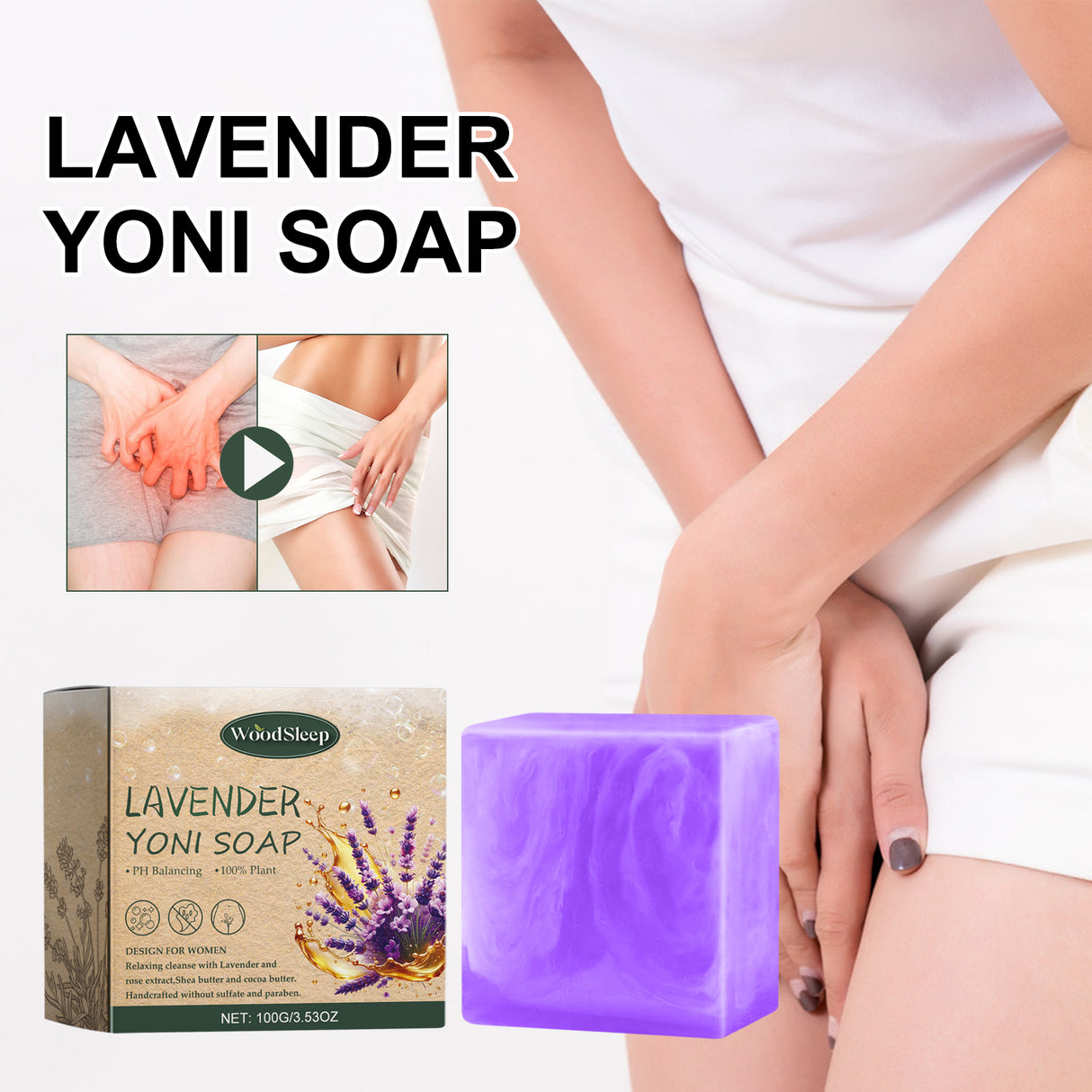Jabón con aroma a lavanda: alivia la picazón y las molestias en el cuerpo femenino, elimina el mal olor y aporta una hidratación suave.